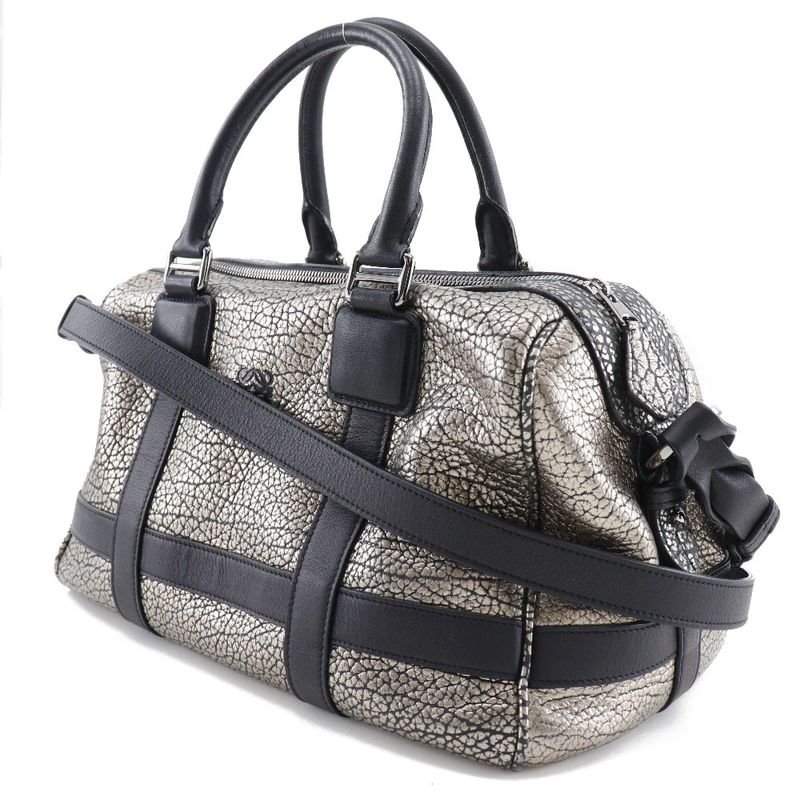 Loewe 2WAY Shoulder Mini Boston Calf Black/silver Ladies Handbag