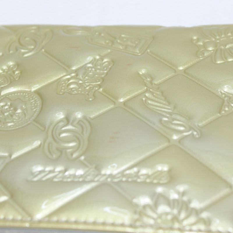 Chanel Bifold Long Wallet Enamel Light Yellow Wallet Silver