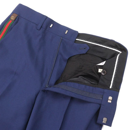 Gucci 698813 Wool Mohair GG Marmont Webline Slacks Pants Blue 46 Made In Italy