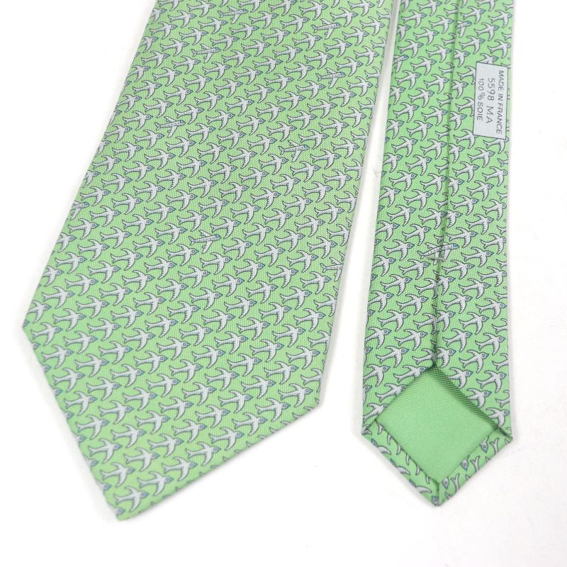 Hermes 5598ma Silk 100% Airplane Plane Plate All Over Pattern Wide Tie Green