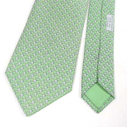 Hermes 5598ma Silk 100% Airplane Plane Plate All Over Pattern Wide Tie Green
