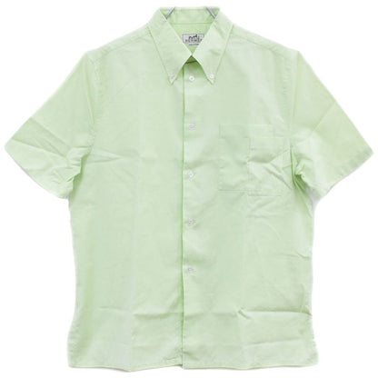 Authentic Hermes Cotton Shirt Short Sleeve Tops Lime Green Men's Clothing