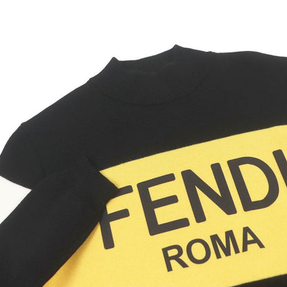 Fendi Fae541 100% Wool Mock Neck Block Collar Logo Print Knit Sweater Blackish