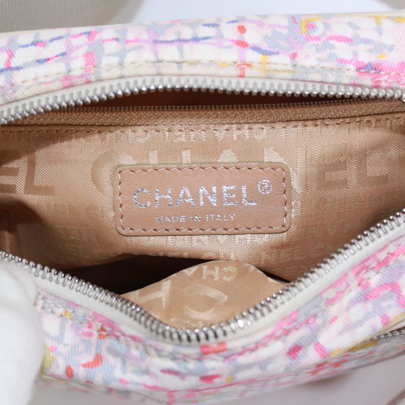 Chanel Canvas Beige Shoulder Bag Silver