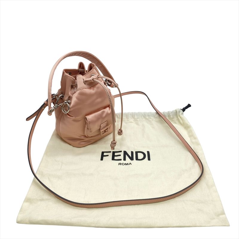 Fendi Montresor Mini Satin Shoulder Bag 2WAY Nylon Pink Silver Hardware Women