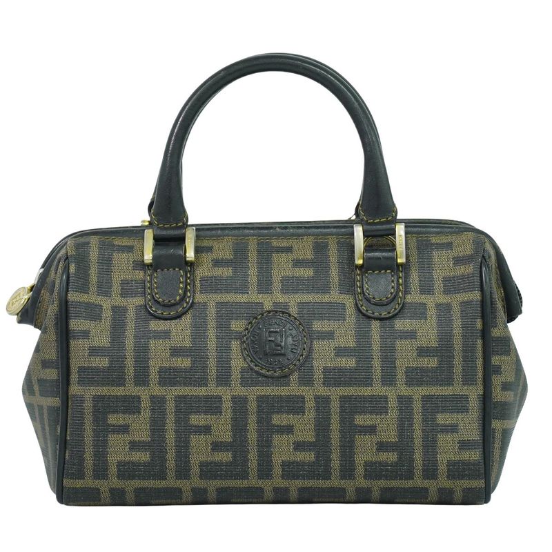 Authentic Fendi Zucca Mini Boston Bag Handbag PVC Brown Zucca Bag Pre-owned