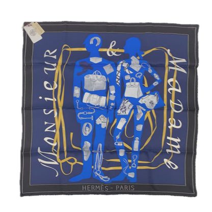 Hermes Carre 70 Monsieur ET Madame Monsieur & Madame Navy Scarf