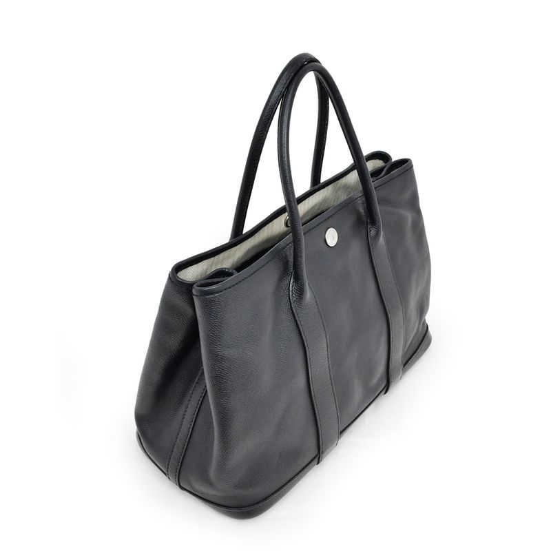 Hermes Garden Party T PM 30 Black Epson T Engraved Leather Hand Tote Bag