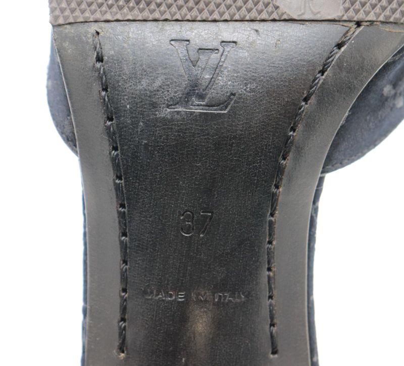 Louis Vuitton Monogram Satin Mule Sandals Women's 37 Ma1020 Black Made In Italy