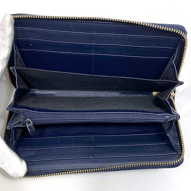 Gucci Round Zipper Long Wallet Navy Striped Line 307980 Wallet