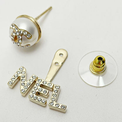 Chanel Earrings Ab6484 Gold 2way Coco Mark Logo Stone Fake Pearl Women's