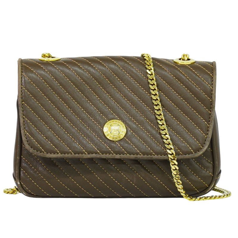 Authentic Celine Quilted Chain Shoulder Bag Pochette Leather Brown Bag Pre-owned