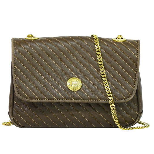 Authentic Celine Quilted Chain Shoulder Bag Pochette Leather Brown Bag Pre-owned