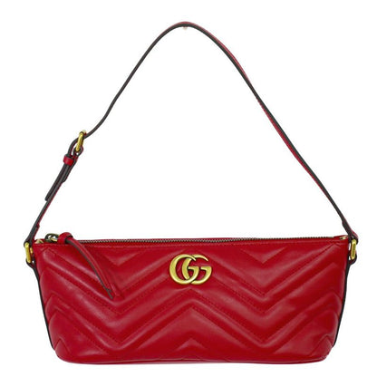 Authentic Gucci GG Marmont Shoulder Bag Leather Red 739166 Bag Pre-owned