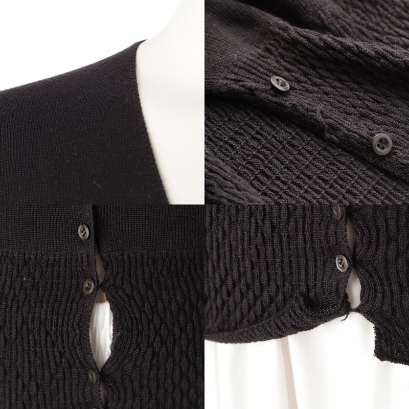 Prada Cashmere Silk Archive Ribbon Design V-neck Long Sleeve Cardigan Top Black