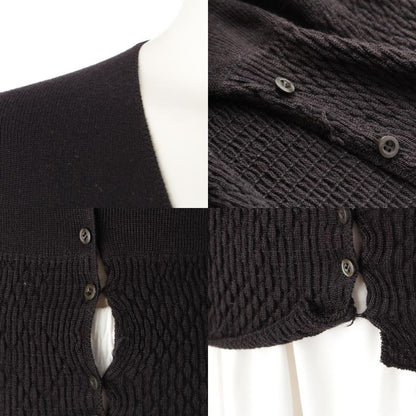 Prada Cashmere Silk Archive Ribbon Design V-neck Long Sleeve Cardigan Top Black