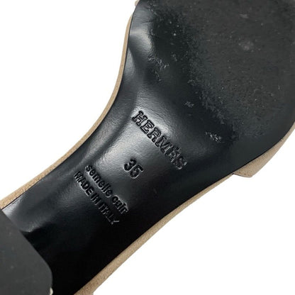 Hermes Gram 60 Sandals Shoes Suede Beige Silver Chaine D'ancre Metal Heel Strap