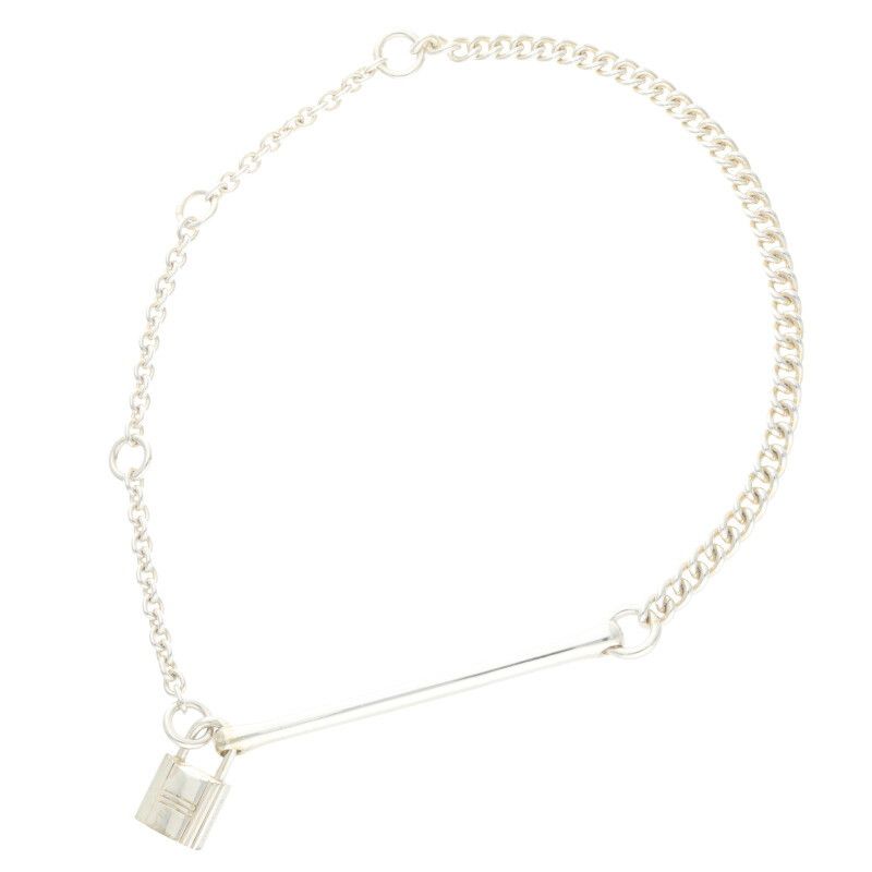 Hermes Padlock Silver Chain Necklace Men's