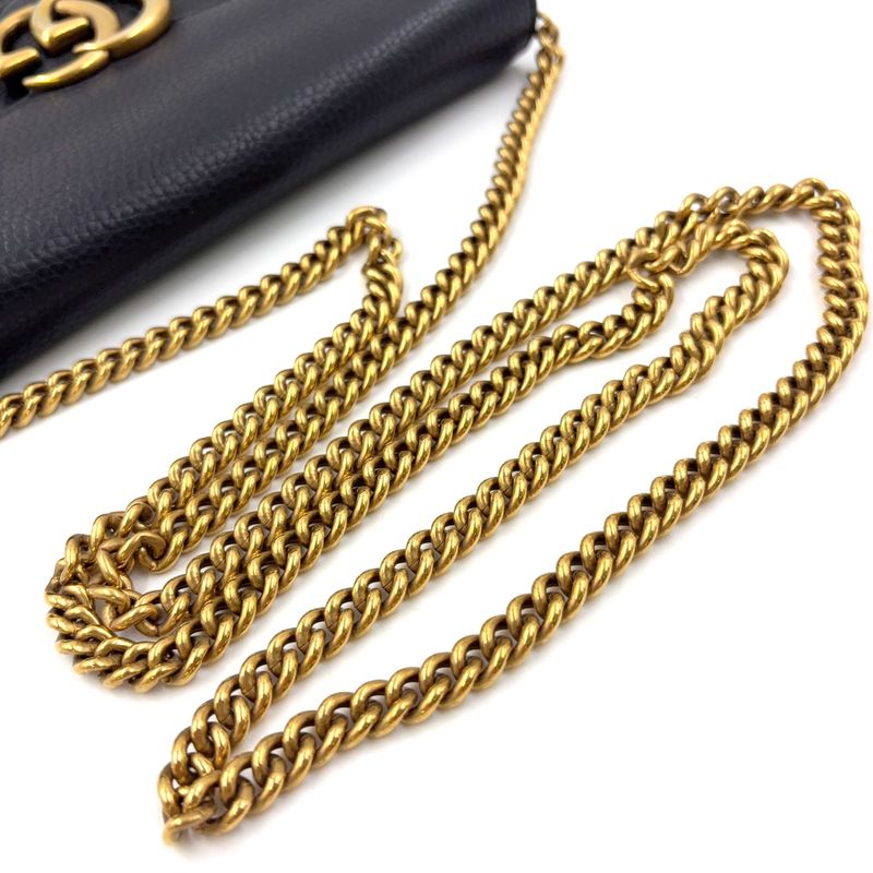 Gucci GG Marmont Chain Shoulder Chain Wallet Leather Black Shoulder Bag Gold