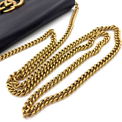 Gucci GG Marmont Chain Shoulder Chain Wallet Leather Black Shoulder Bag Gold