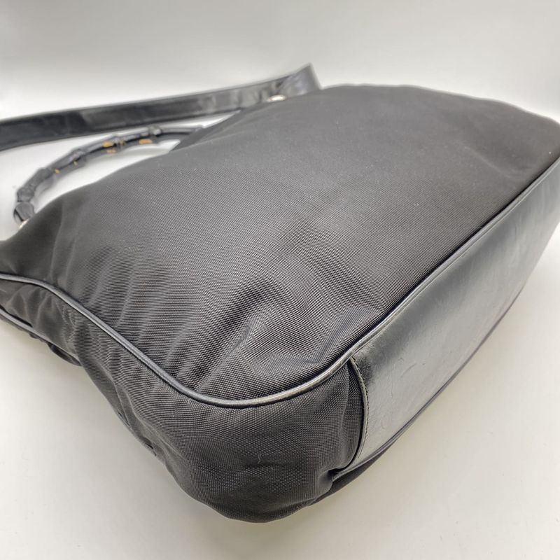 Gucci Old Gucci 001-1577 Bamboo 2WAY Shoulder Bag Handbag Nylon Leather Black