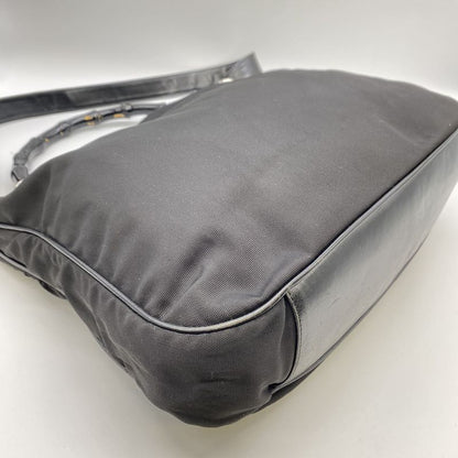 Gucci Old Gucci 001-1577 Bamboo 2WAY Shoulder Bag Handbag Nylon Leather Black