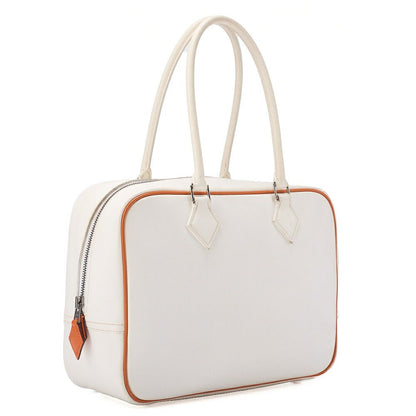Hermes Brum 28 Tote Bag Epson White And Orange Silver Hardware Women's Bag