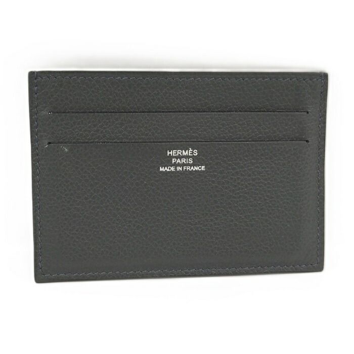 Hermes Citizen Twill Silk Quinn Card Case Leather Grayish W Engraved