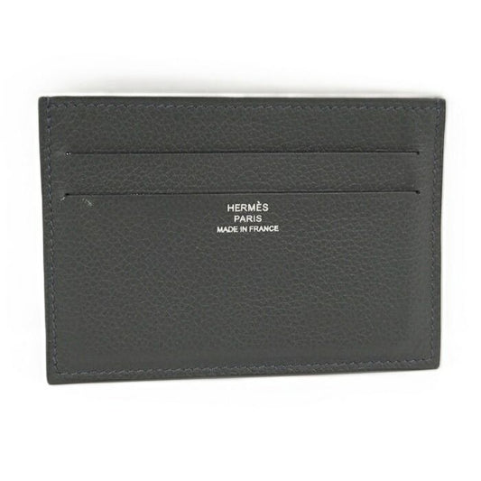 Hermes Citizen Twill Silk Quinn Card Case Leather Grayish W Engraved