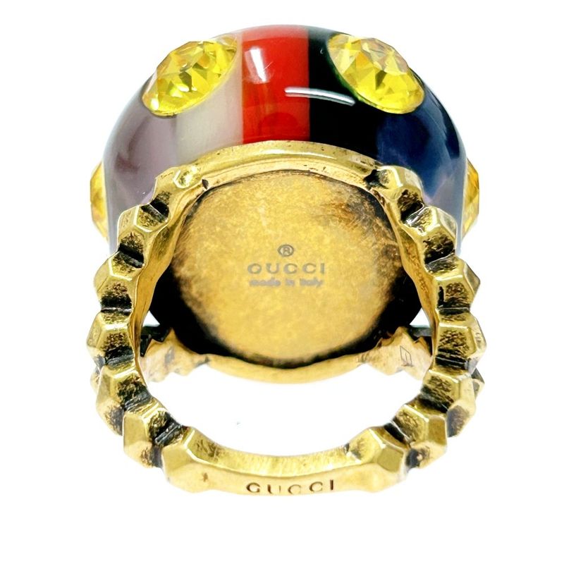 Gucci GP Rhinestone Vintage Web Ring Yellow 307431 Ring with Box