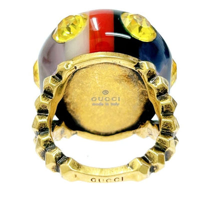 Gucci GP Rhinestone Vintage Web Ring Yellow 307431 Ring with Box