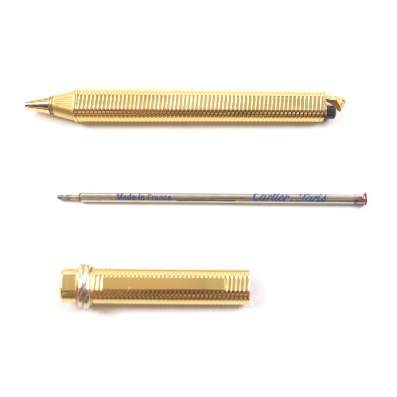 Cartier Vintage Trinity Striped Cap Ballpoint Pen With Gold Case Made In