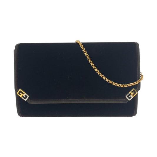 Gucci Vintage Old Gucci Double G Brown Gold Hardware Velour Shoulder Bag