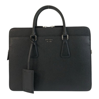 Prada Saffiano Black Silver Hardware Leather Business Bag Briefcase Men 505510