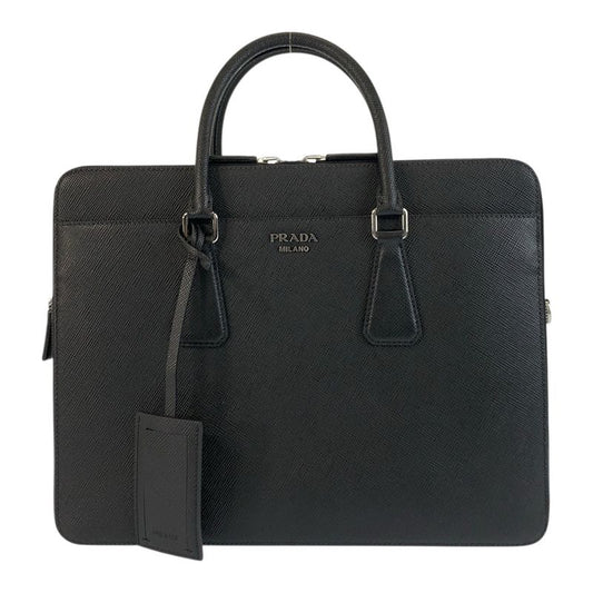 Prada Saffiano Black Silver Hardware Leather Business Bag Briefcase Men 505510