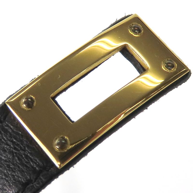 Hermes Bracelet Kelly Leather Metal Black Gold Hardware □I Engraved Accessories