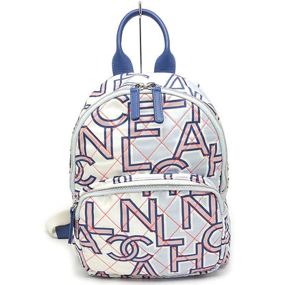 Chanel Logo Design Backpack Matelasse Neon Stitching White And Blue