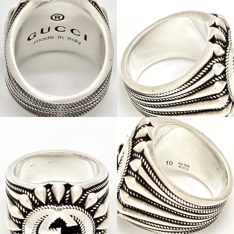 Gucci Interlocking G Signet Ring 10 Approx 10 Star Ring Silver Sv925 Engraved