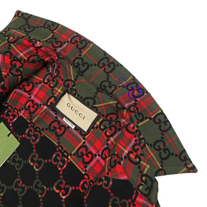 Gucci Wool Check Shirt 721464 GG Pattern 38 Green Long Sleeve Women's