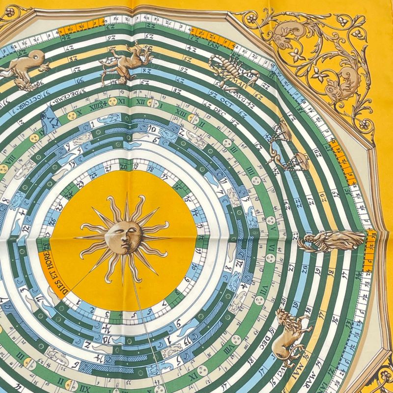 Hermes Scarf Silk Astrology DIES ET HORE Constellation Yellow