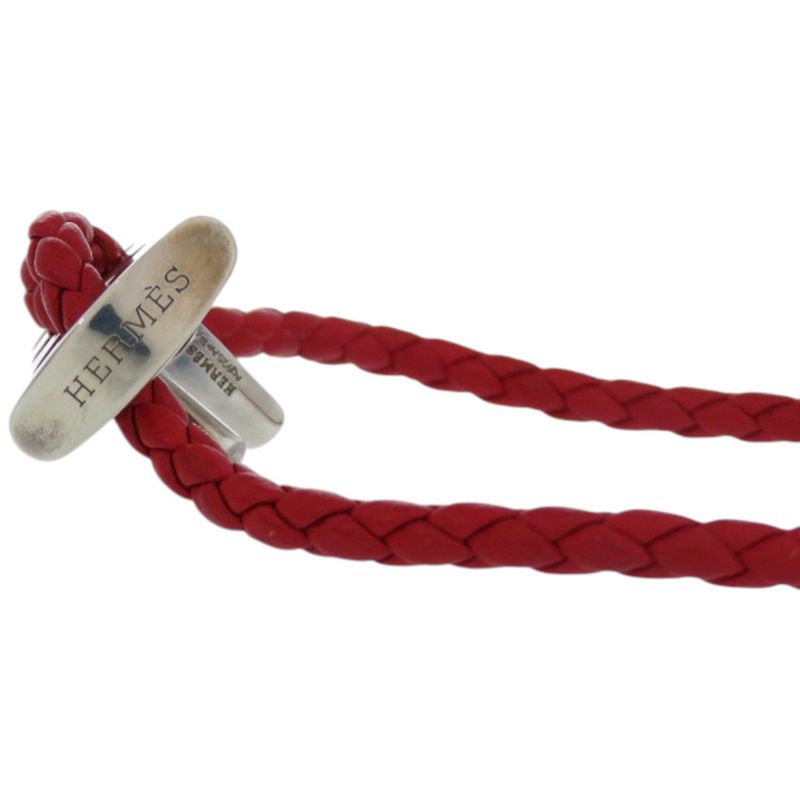 Hermes Leather 925 Silver Red Bracelet 0093 Hermes