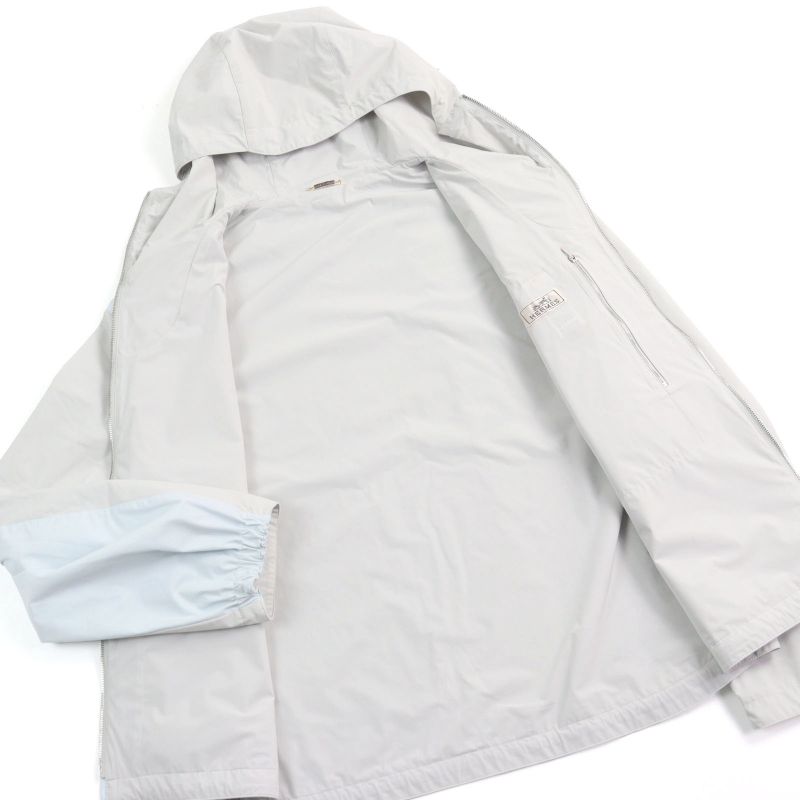 Hermes 24SS Bicolor Hooded Double Zip Nylon Jacket Blouson Light Gray Light