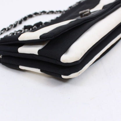 Chanel Chain Shoulder Bag Nylon Black And White Shoulder Bag Silver