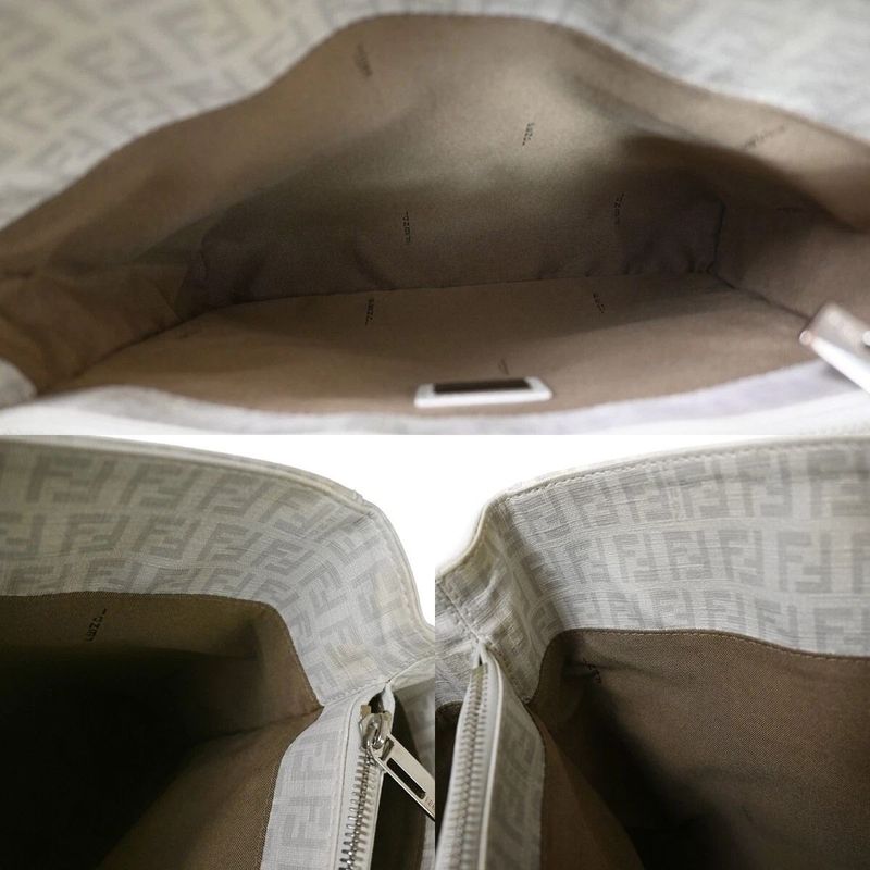 Fendi Bag Tote Handbag Zucchino Pattern White Gray 73ga948