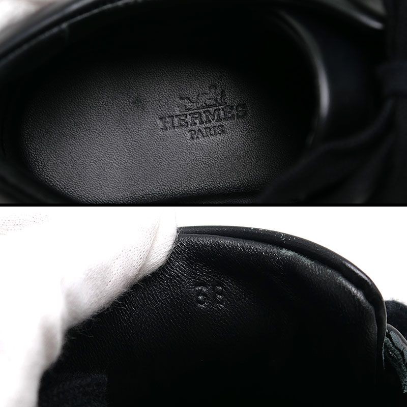Hermes Day Low Cut Sneakers 38 Leather Black