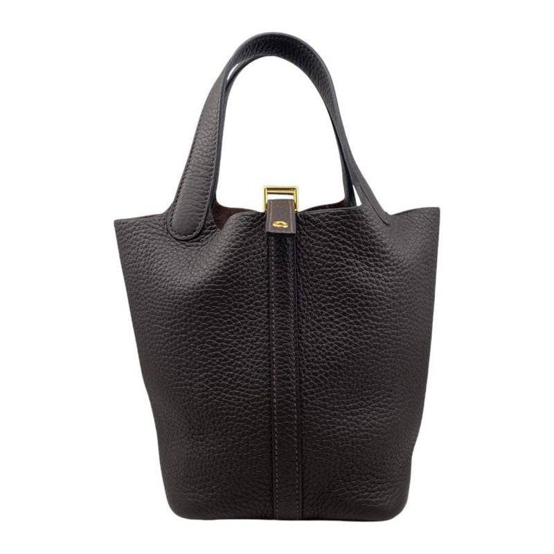 Hermes Handbag Picotin Lock PM Engraved B Ebène Dark Brown Gold Hardware Hermes