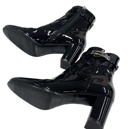 Hermes Saint Germain Boots Short Boots Shoes Patent Black Silver Kelly Hardware