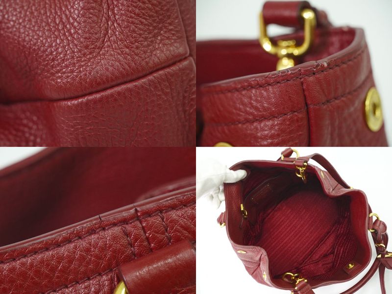Authentic Prada Leather 2WAY Shoulder Bag Handbag Pochette Bordeaux Bag