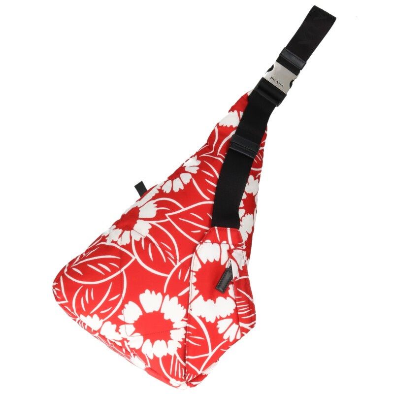 Prada Triangle Plate Hibiscus Pattern Nylon Backpack Men's