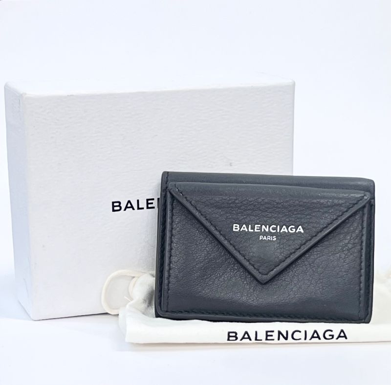 Balenciaga Wallet Trifold Wallet Mini Wallet Gray Leather 67bs134
